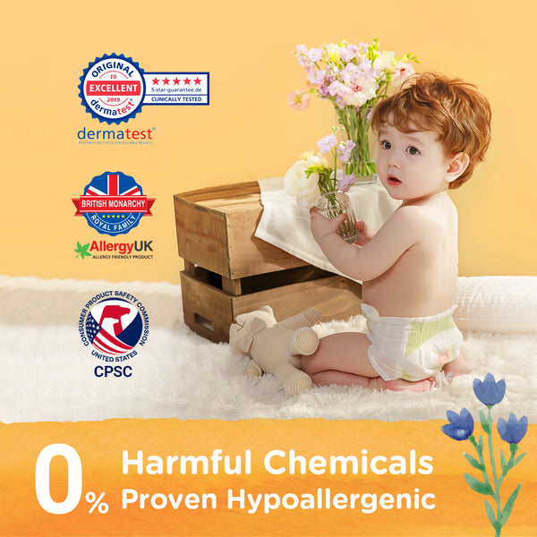 Natural Blossom Band Baby Diapers Sample Pack | Ultra-Slim, Hypoallergenic, Super Soft, Vegan | Size 2 (S, 9–18 lbs) | 4 Count